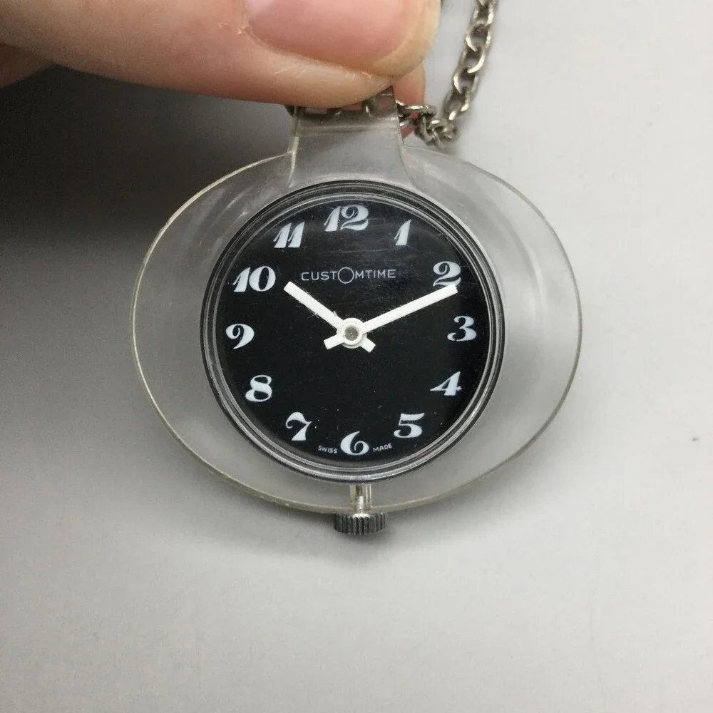 Custom Time Pendant Pocket Watch Necklace Women 43mm Black Dial Manual Wind